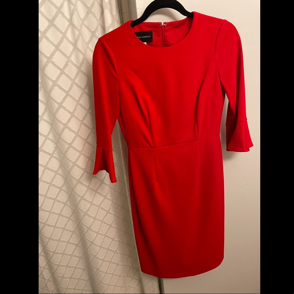 Red Bell Sleeve sheath Dress